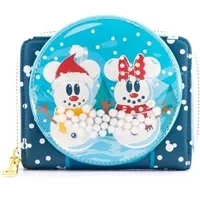 loungefly disney snowman mickey minnie snow globe zip around wallet - slika 1