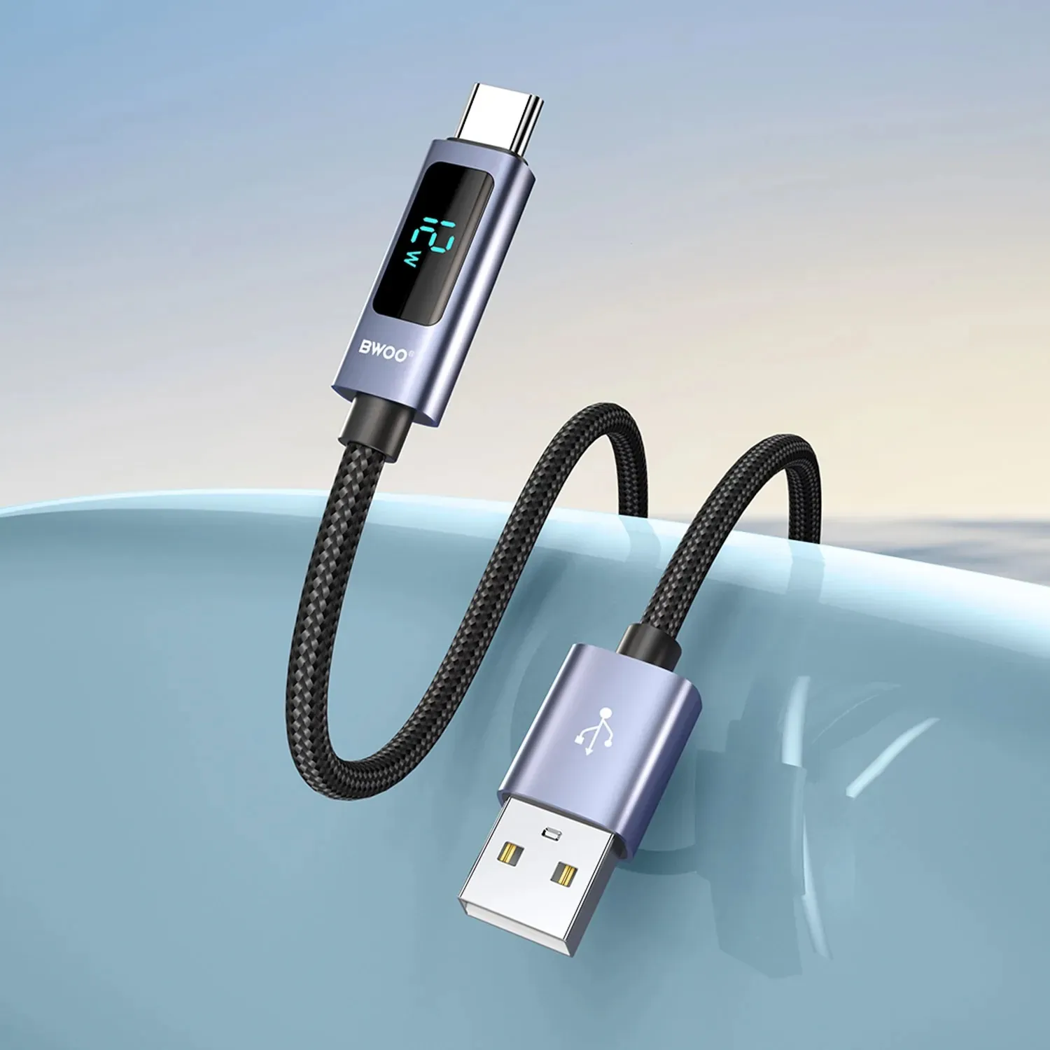 bwoo usb-a na usb-c alu kabel za punjenje s led zaslonom (3a), 1 m - slika 5