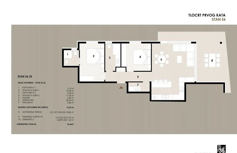 apartman na prvom katu,dvosoban, blizina mora i plaže s6 - slika 3