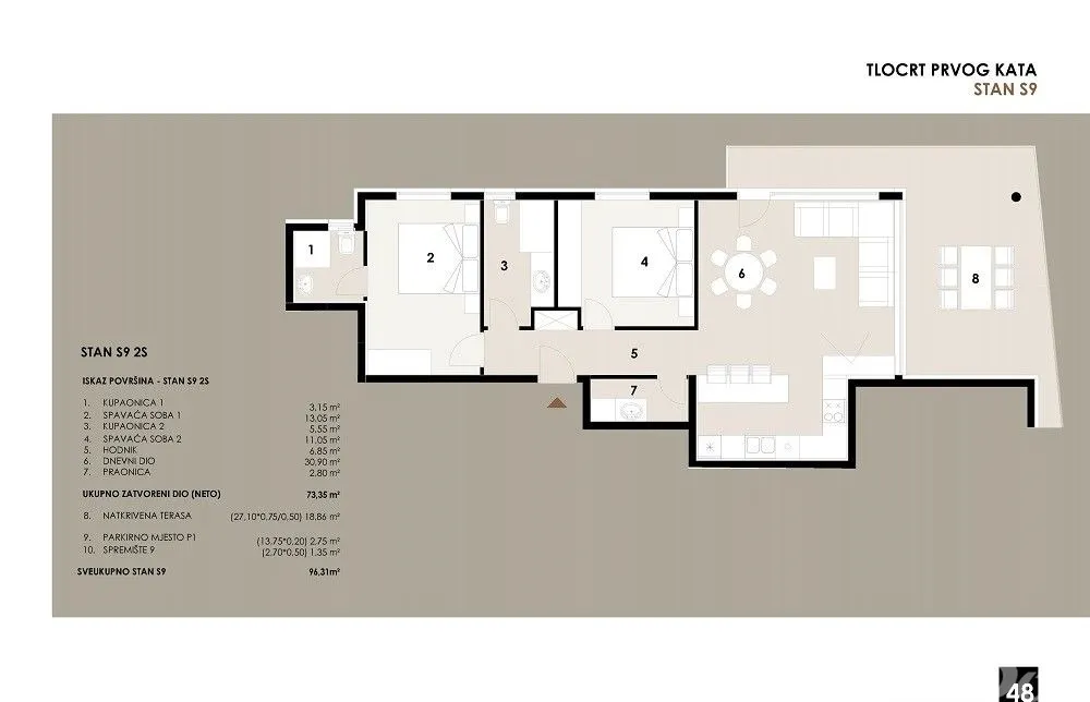 apartman na drugom katu,dvosoban blizina mora i plaže s9 - slika 3