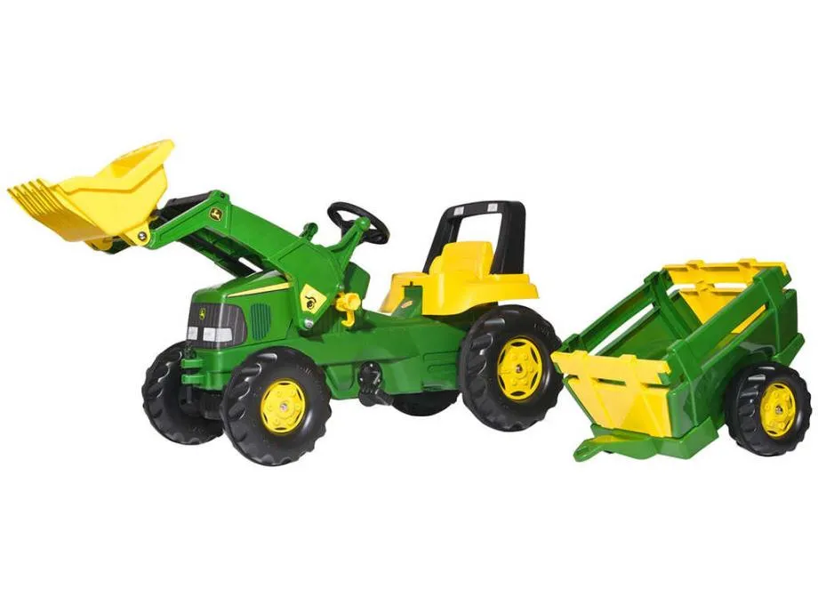 rolly toys traktor na pedale john deere + utovarivač + prikolica - slika 1