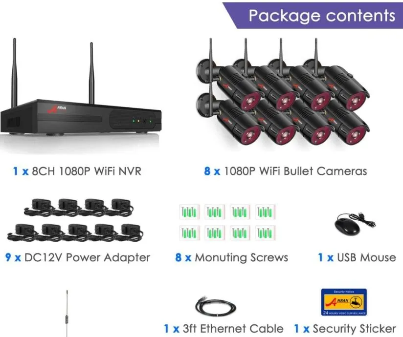 wifi bežični video sustav s 8 kamera + snimač - slika 1
