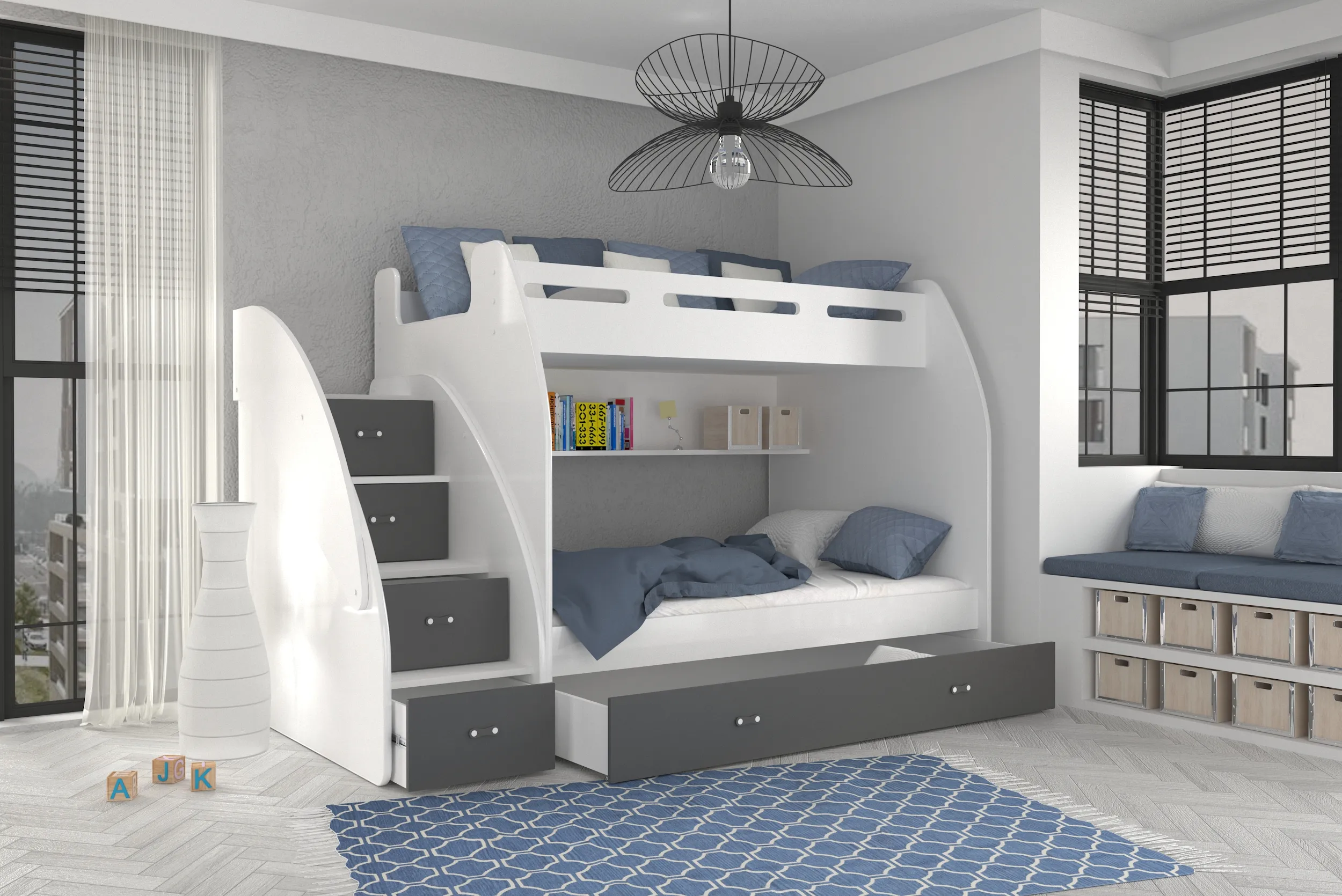 Krevet na kat 200×120 – Stepenice i ladice u jednom - Zagreb