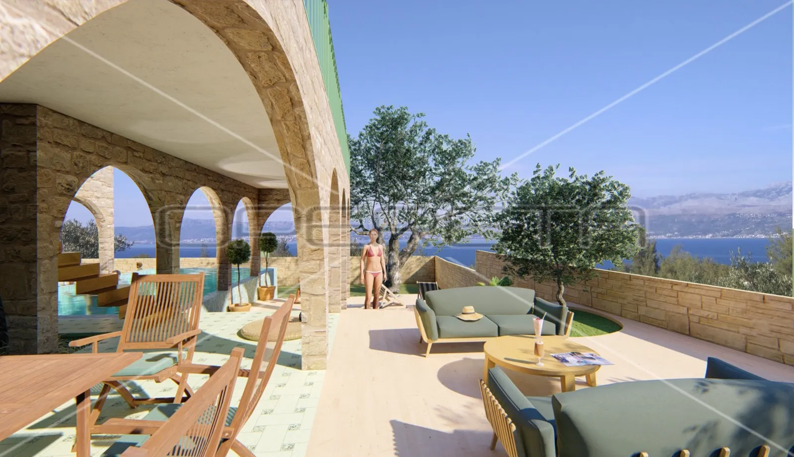 zemljište, supetar otok brač, pogled na more i idejni projekt za 4 luksuzne vile - slika 23