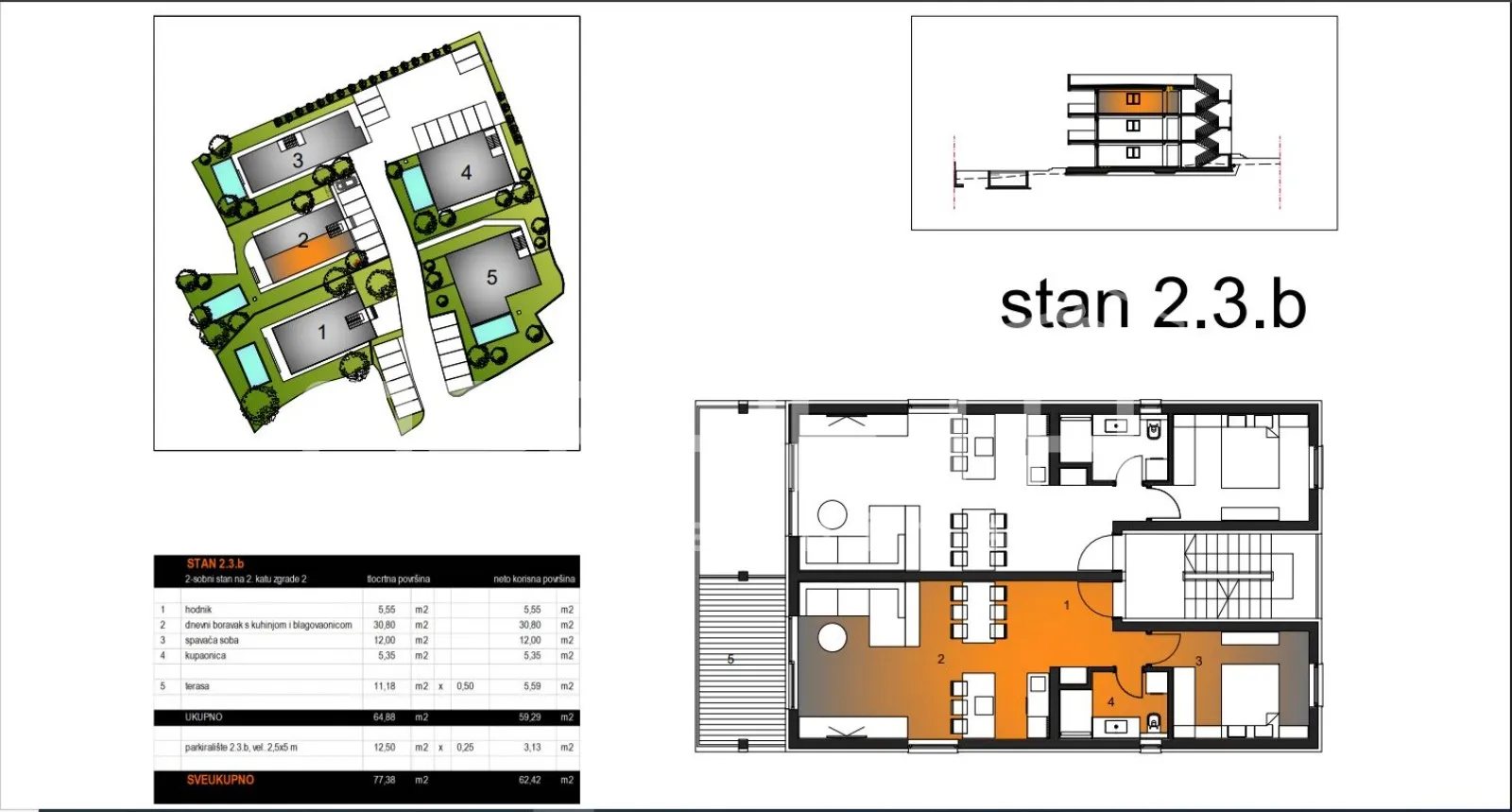 jednosobni stan 2.3b u urbanoj vili, novogradnja, 62,42 m2, okrug gornji, čiovo, - slika 7
