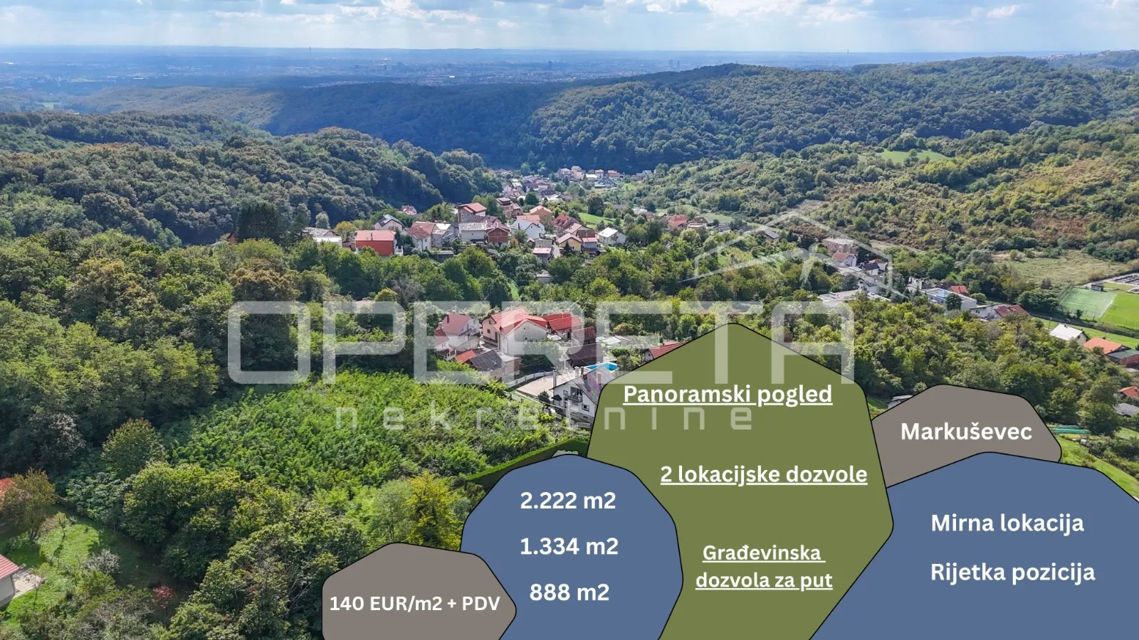 Markuševec, zemljište s panoramskim pogledom i dozvolom, 2.222 m2