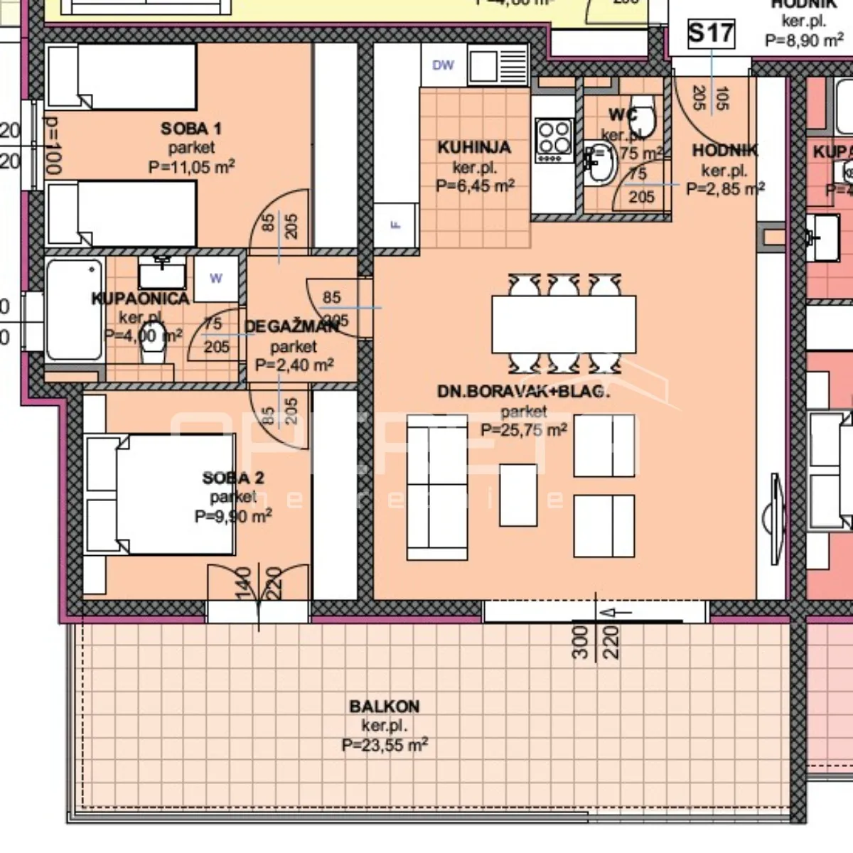 novogradnja makarska, 87,7 m2 dvosoban stan s balkonom 23,55 m², blizina centra - slika 3