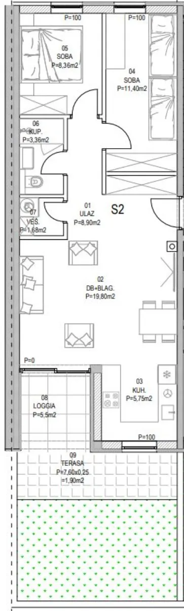 stan novogradnja prizemlje 67m2 barban, 2 spavaće - slika 5