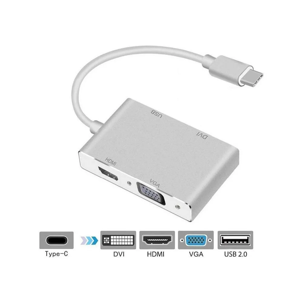 Optimus Multiport Adapter (4 u 1) (USB-C muški na HDMI/VGA/DVI/USB 3.0 ženski) - Zagreb