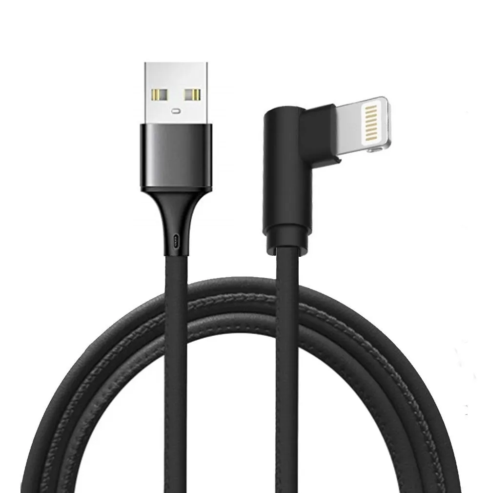 Optimus USB data kabel (1m, Lightning 90° kutni na USB-A, koža, crni) - Zagreb