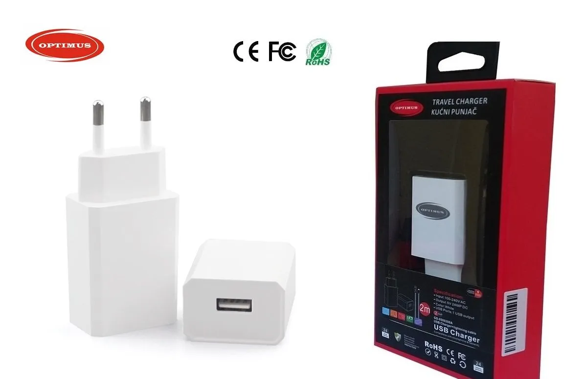 Optimus 10W punjač za mobitele i tablete (5V/2A, USB-A, bijeli) - Zagreb