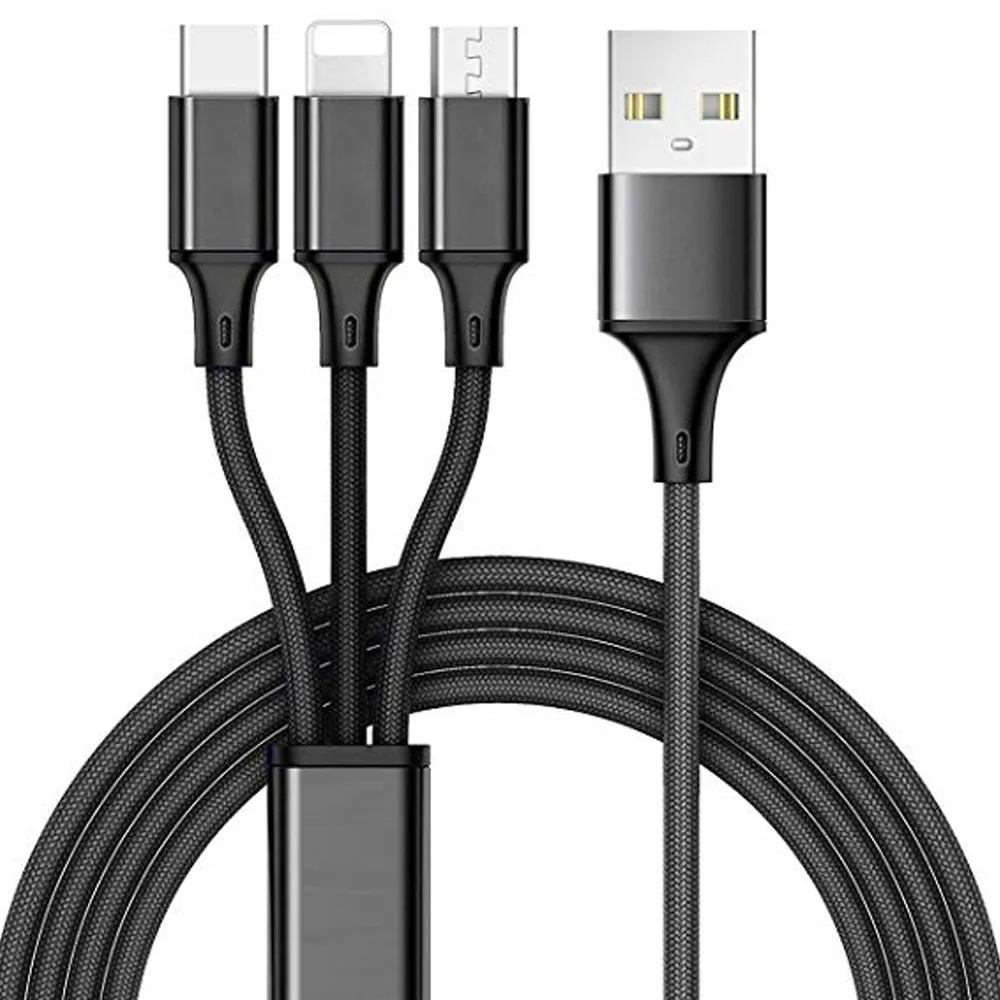 Optimus USB kabel punjenja 3 u 1 (1.2m, Micro/Lightning/USB-C na USB-A, crni) - Zagreb