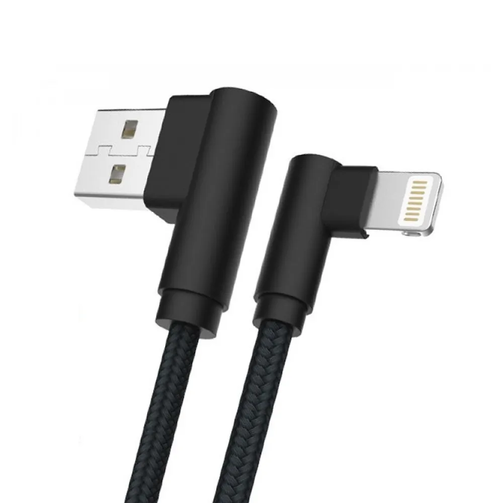 Optimus USB data kabel (1m, Lightning 90° kutni na USB-A, pleteni/najlon, crni) - Zagreb