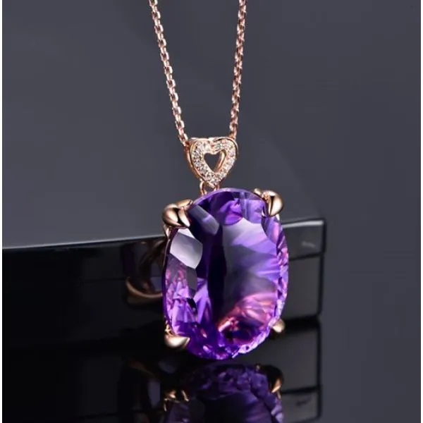 ženski medaljon, purple stone, 18k pozlata - slika 3
