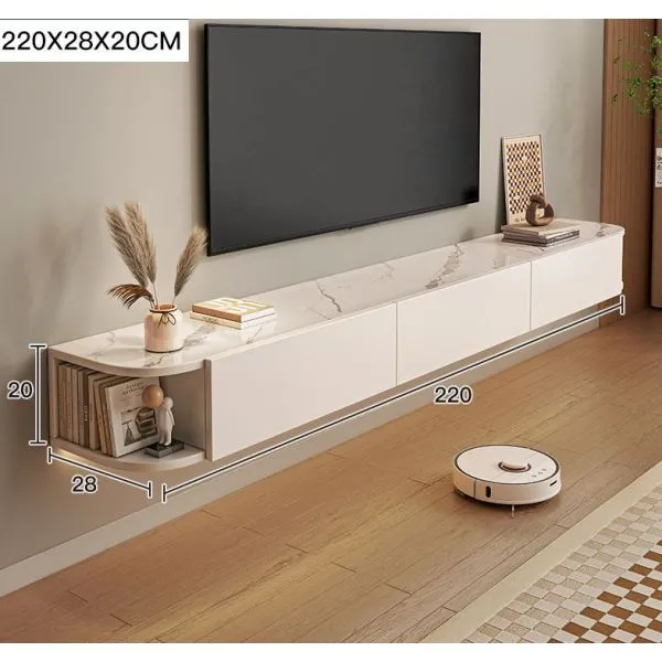 moderni viseći tv stolić bijeli mramor - slika 2