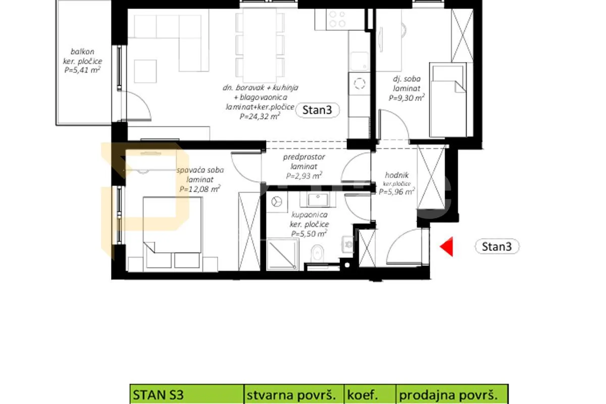 trosoban stan s3 u prizemlju novogradnje, 68,35 m2, novi marof - slika 4