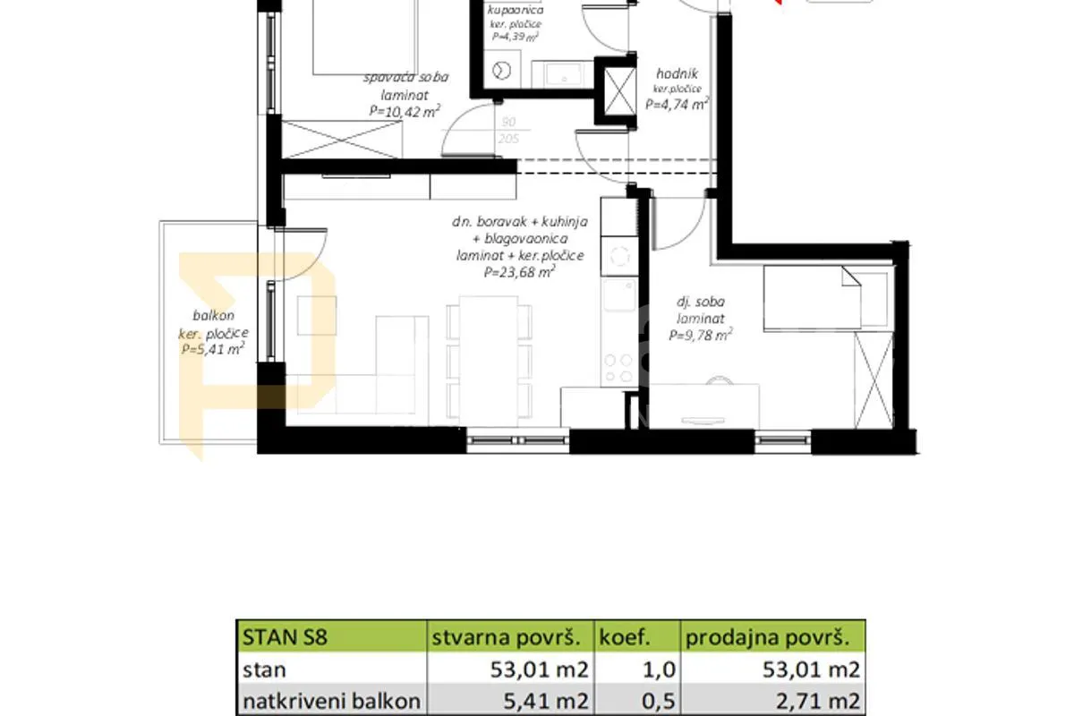 trosoban stan s8 na prvom katu novogradnje, 60,76 m2, novi marof - slika 4