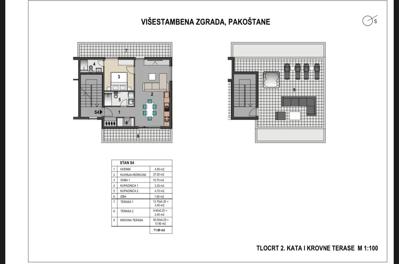 pakoštane: stan s krovnom terasom, 72 m2 - slika 7