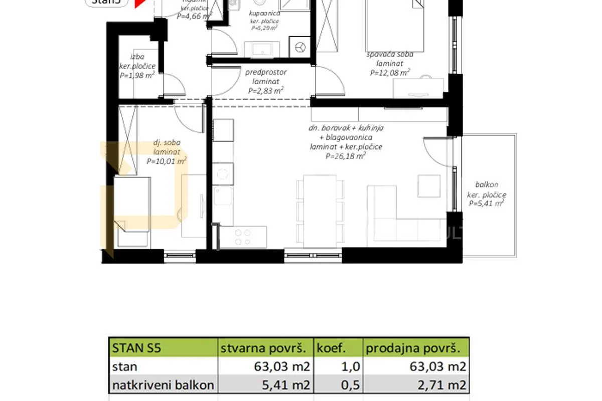 trosoban stan s5 na prvom katu novogradnje, 71,08m2, novi marof - slika 4