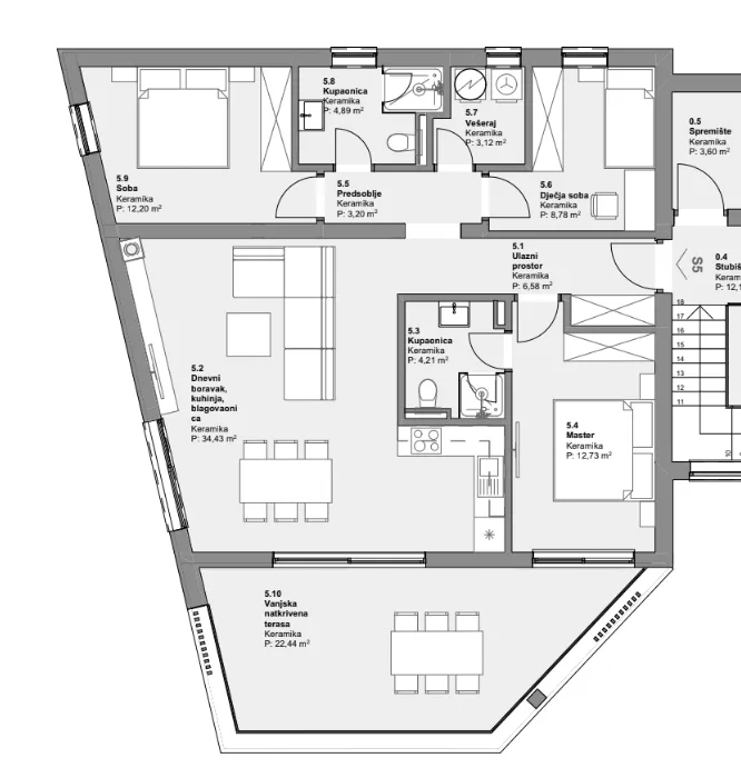 luksuzni trosobni stan na drugom katu u novogradnji, vodice, 101 m2 - slika 5
