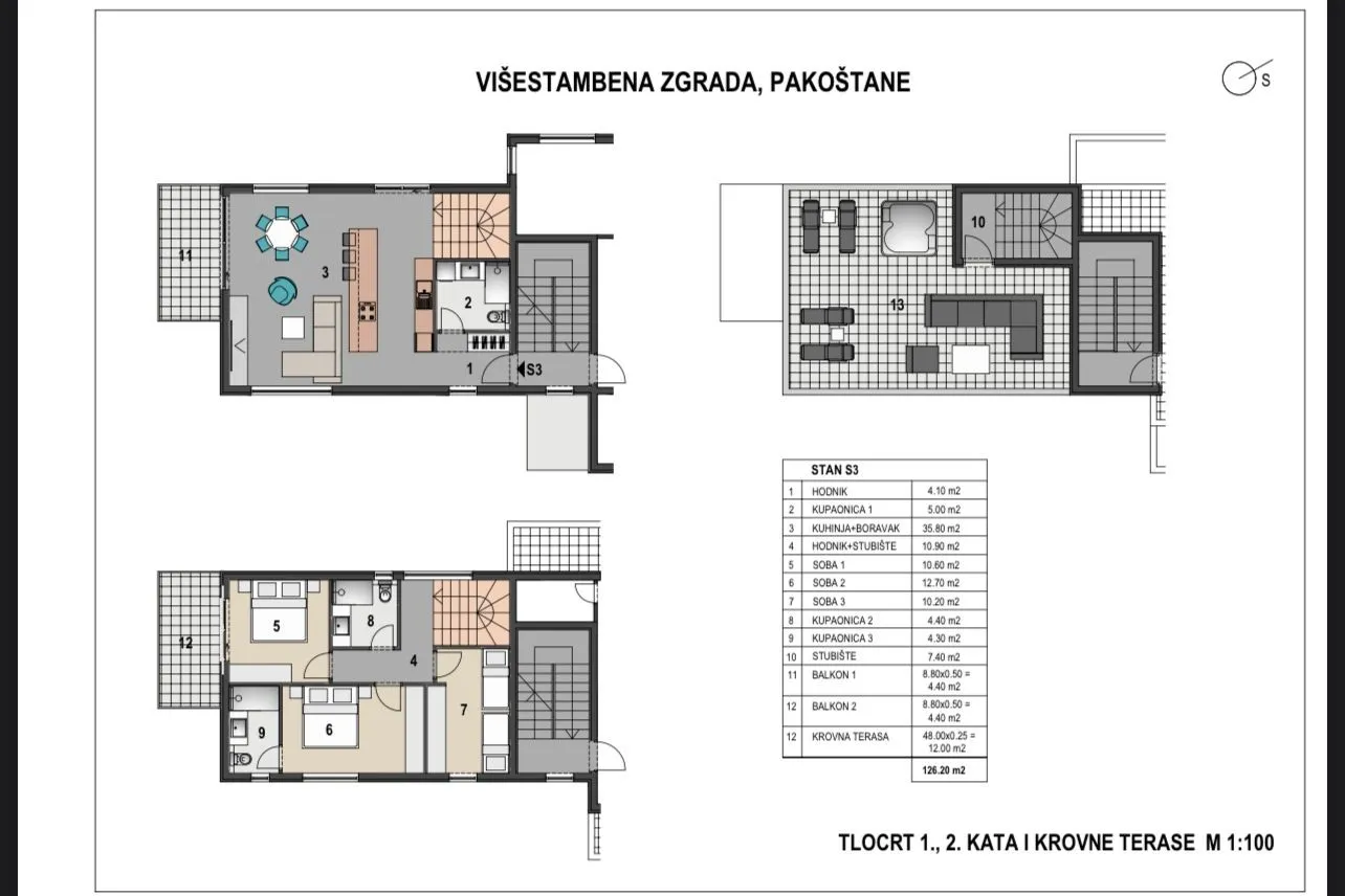 pakoštane : troetažni penthouse s krovnom terasom, 126 m2 - slika 6