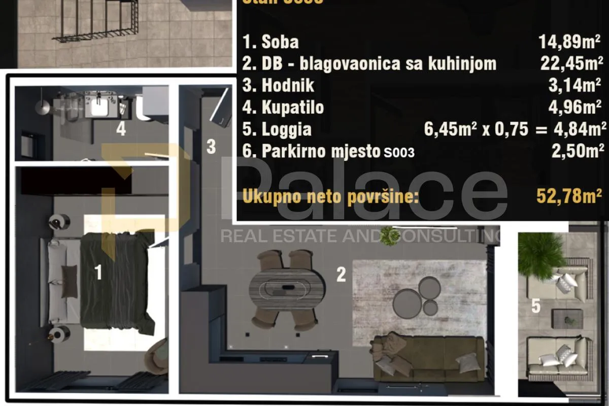 jednosoban stan 53 m² u medulinu, 1. kat, novogradnja, 50 m od mora - slika 2
