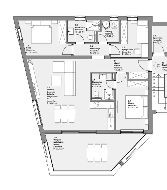 luksuzni trosobni stan na prvom katu u novogradnji, vodice, 101 m2 - slika 6