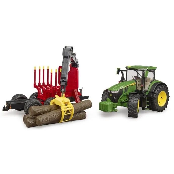 bruder john deere 7r 350 sa šumskom prikolicom i 4 debla - slika 3