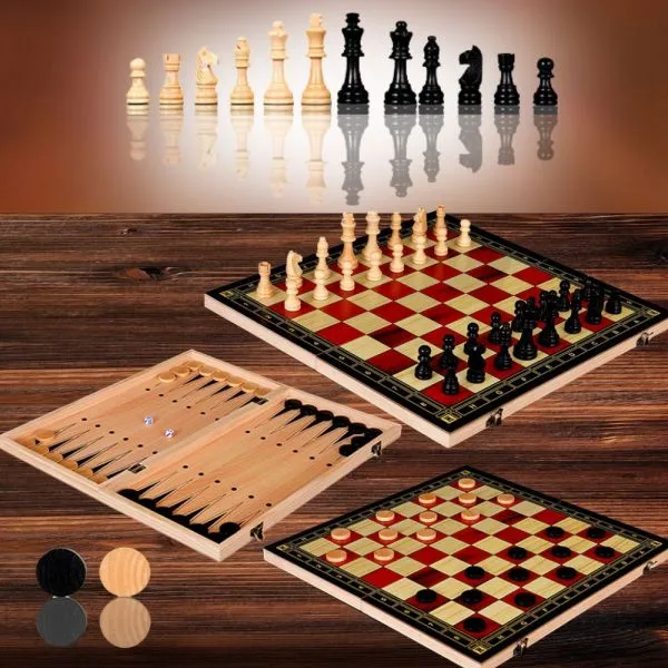 3u1 Drvena Igraća Ploča: Šah, Dama i Backgammon - Zagreb