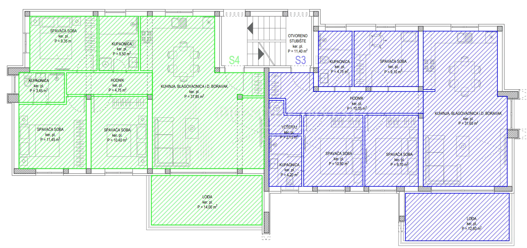 diklo-trosoban stan s4 s pogledom na more- 102m2 - slika 6