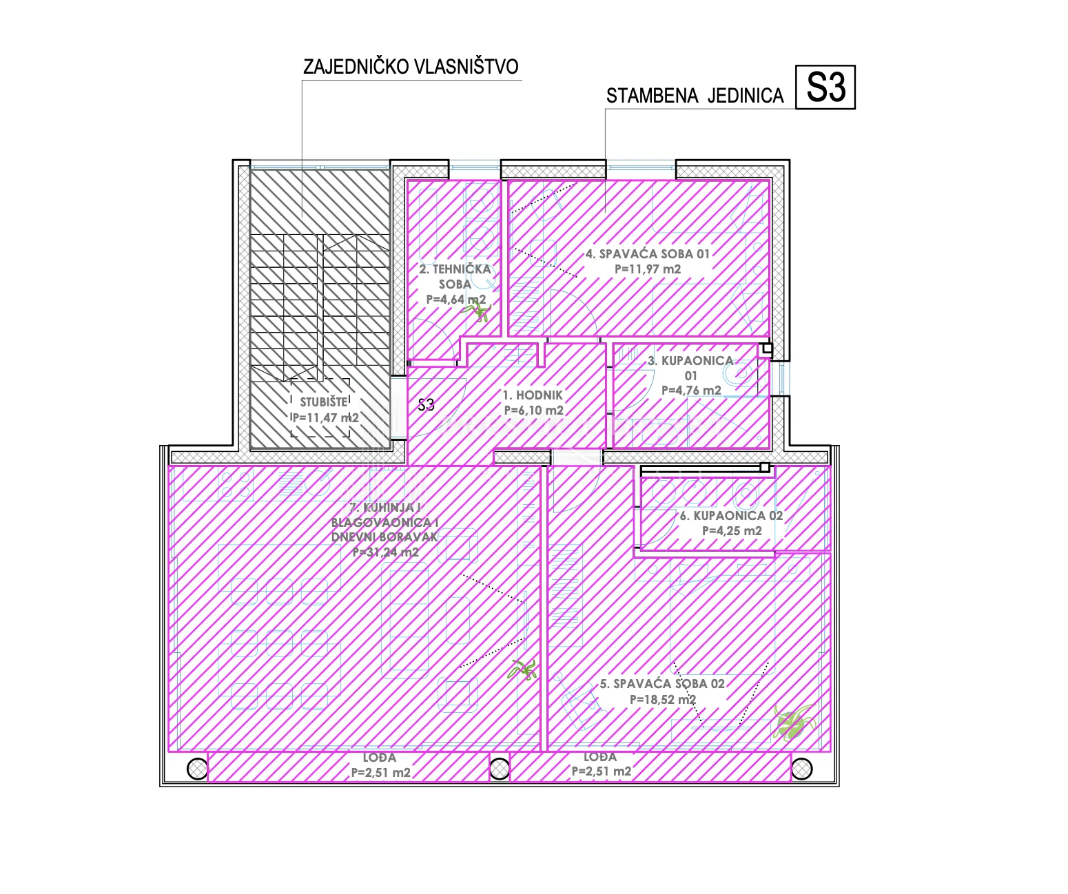 diklo-z3s3- dvosoban stan s pogledom na more- teretana- 147,48m2 - slika 32