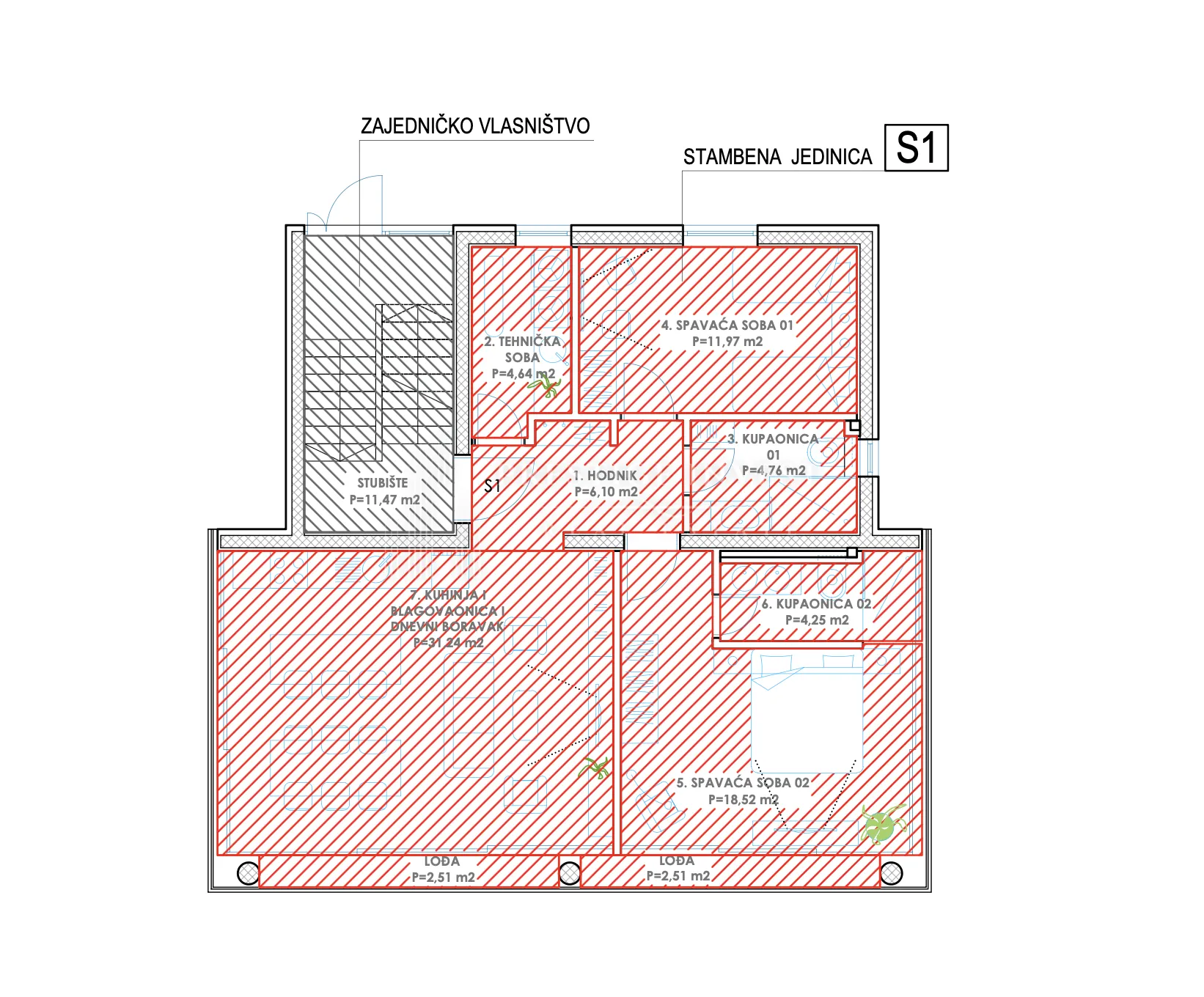 diklo- z3s1-dvosobni stan s pogledom na more- 103,89m2 - slika 31