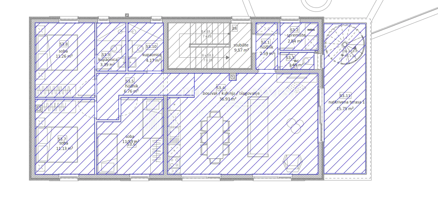 sukošan- penthouse 1.red uz more- krovna terasa-garaža - slika 9