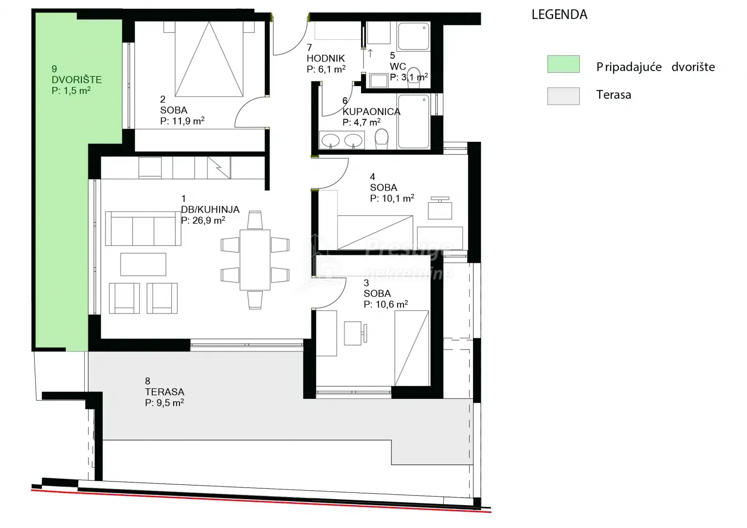 centar, novogradnja 73m2 + 47m2 terase, vrta i parkinga - slika 2