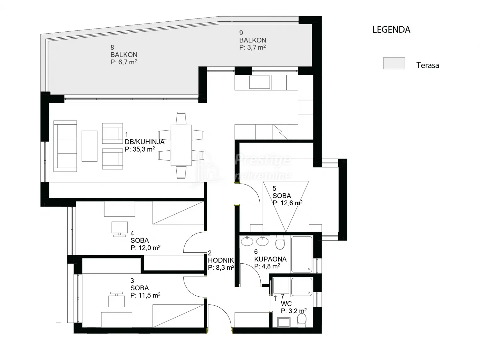 centar, novogradnja 88m2 + balkon i parking - slika 2