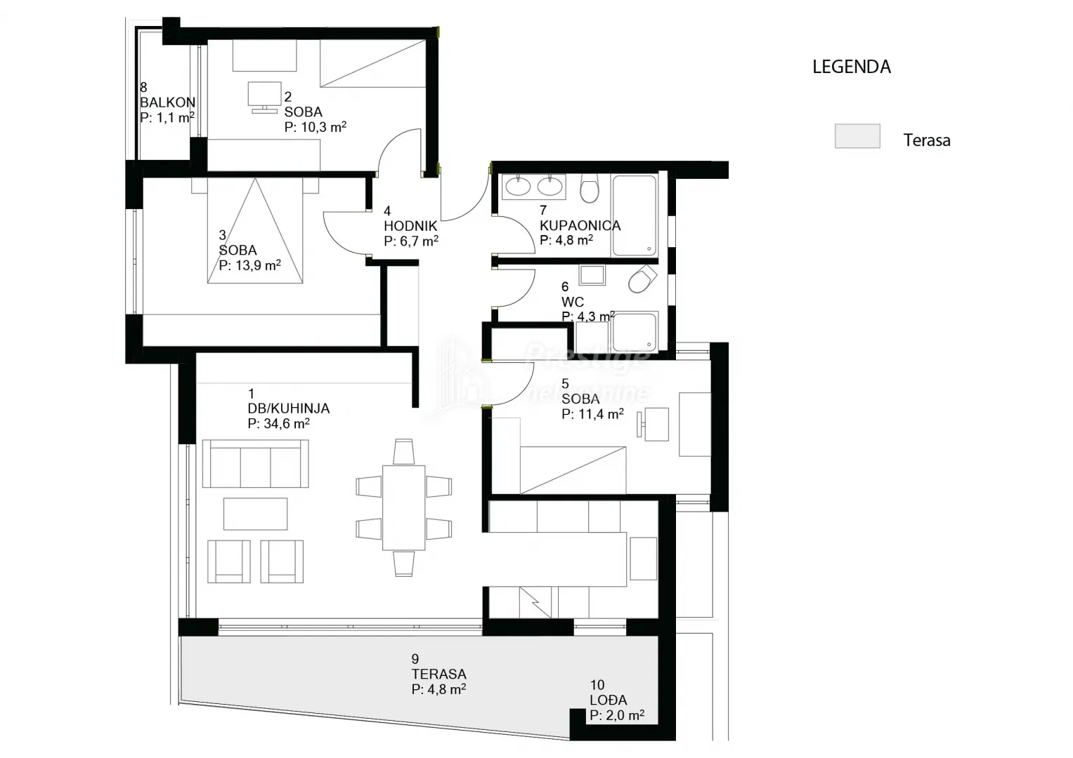 centar, novogradnja 86m2 + terasa i parking - slika 2