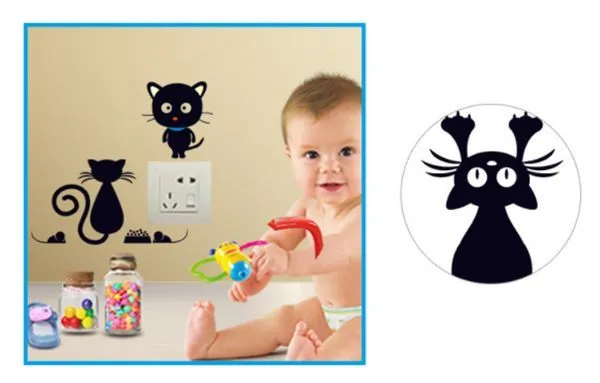 (5 kom) naljepnica za utičnice i prekidače curious cats - slika 3