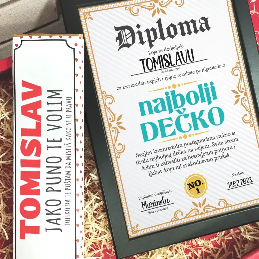 poklon paket za valentinovo čokolada i diploma - slika 2