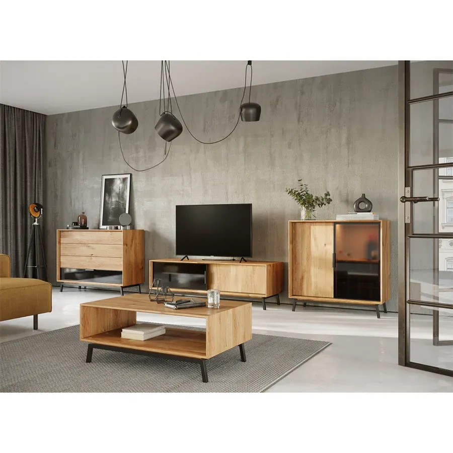 komoda modern loft 120,50x45cm sa staklom,materijal:masivno drvo hrast - slika 12