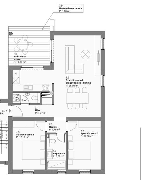 vodice, stan s7 - 81,50m2, terasa, 2. kat, 400m od plaže - slika 4