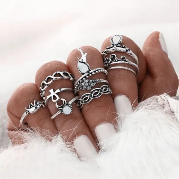 vintage boho set prstenja - komplet 10 prstena - slika 5