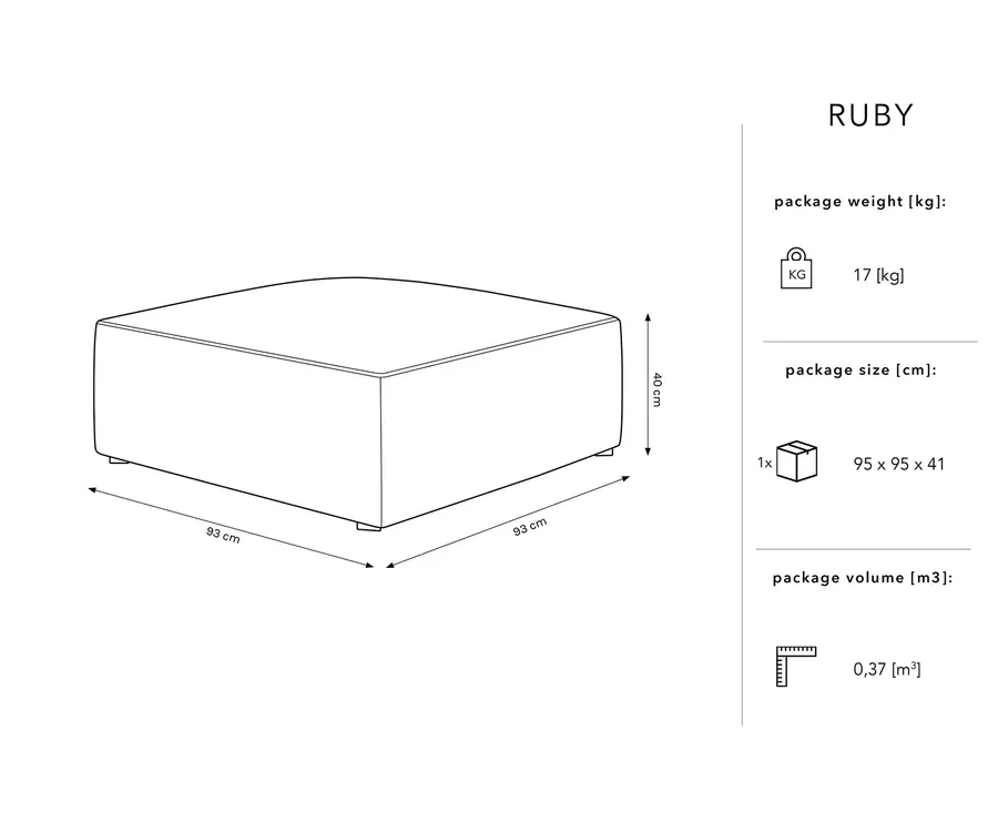 tabure ruby, 93x93cm, materijal: rebrasta tkanina - slika 4