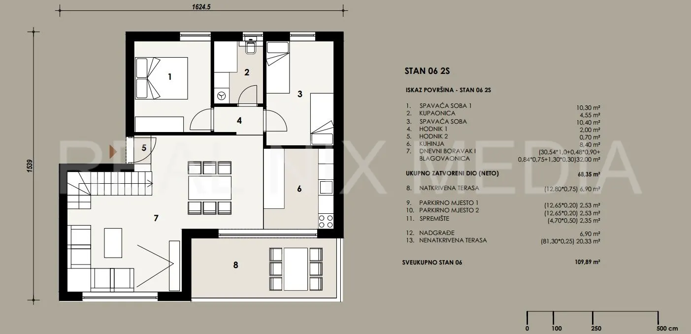 borik – penthouse s velikom krovnom terasom, 113,59 m², novogradnja - slika 13