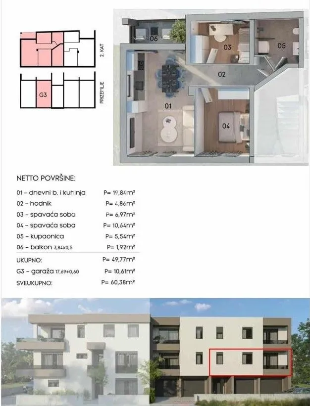 pula, kaštanjer - stan u novogradnji s balkonom - slika 2