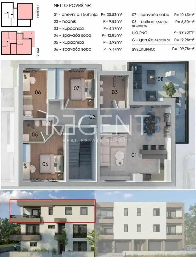 pula, kaštanjer - četverosoban stan sa balkonom i garažom - slika 2