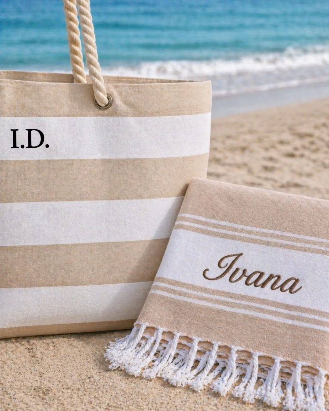 set za plažu bež – torba i pareo ručnik - slika 2