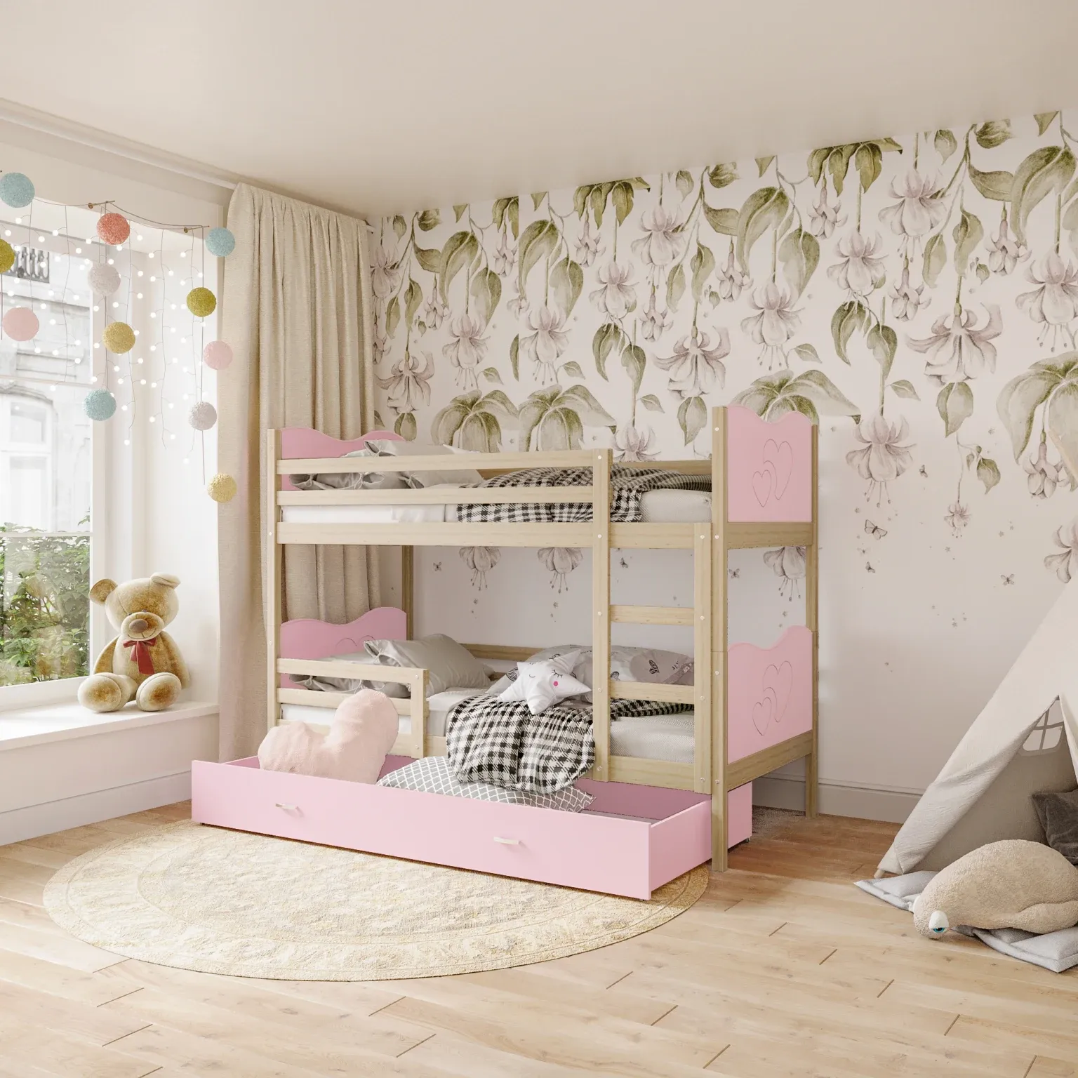 dječji krevet na kat s motivom srca 200×90 - slika 3