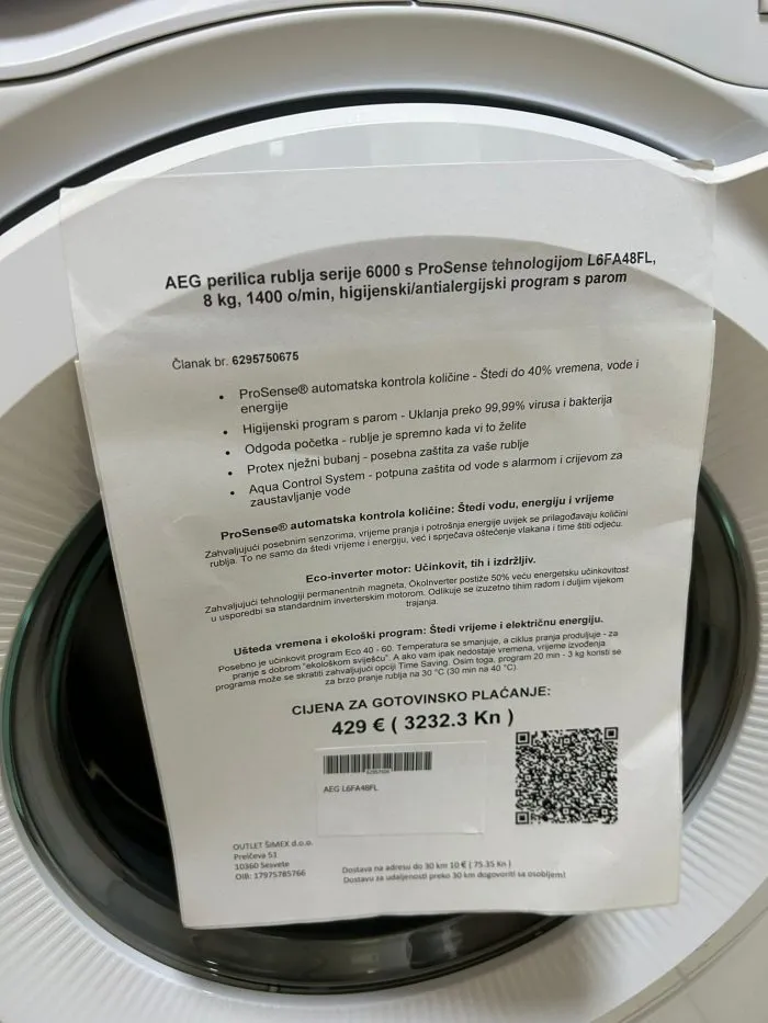 aeg perilica rublja serije 6000 s prosense tehnologijom - slika 5