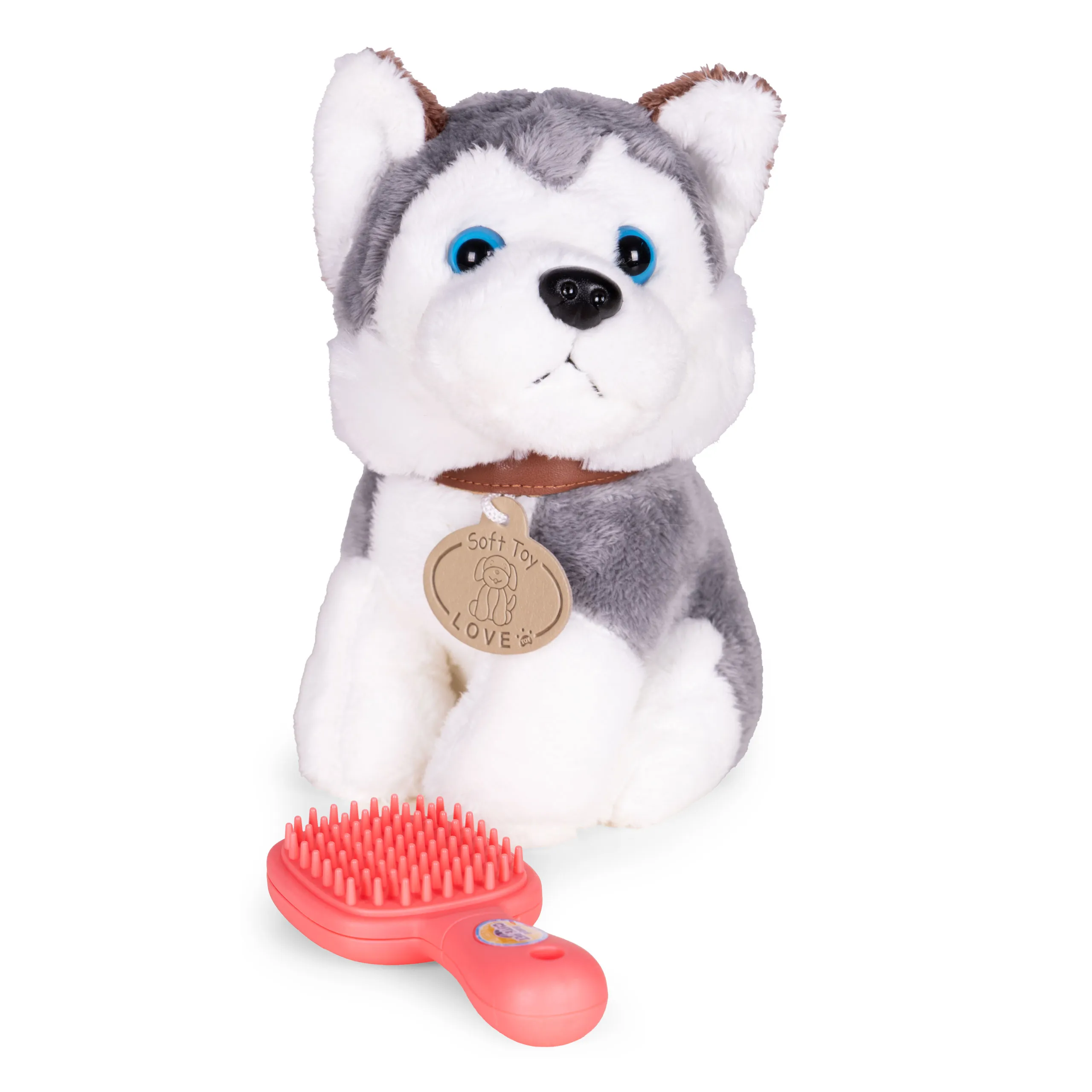 plišani pas husky u torbi – igračka za djecu + četka za njegu - slika 9