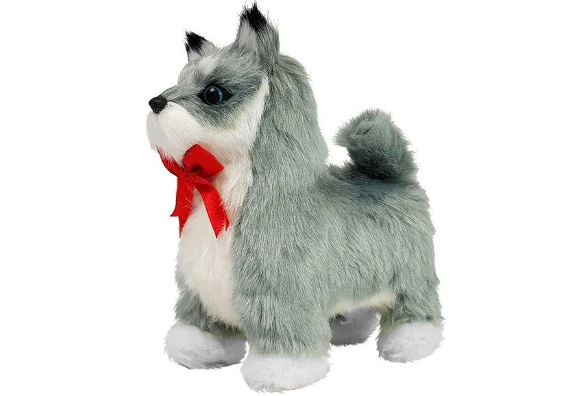 interaktivni plišani husky sa crvenom mašnom - slika 4